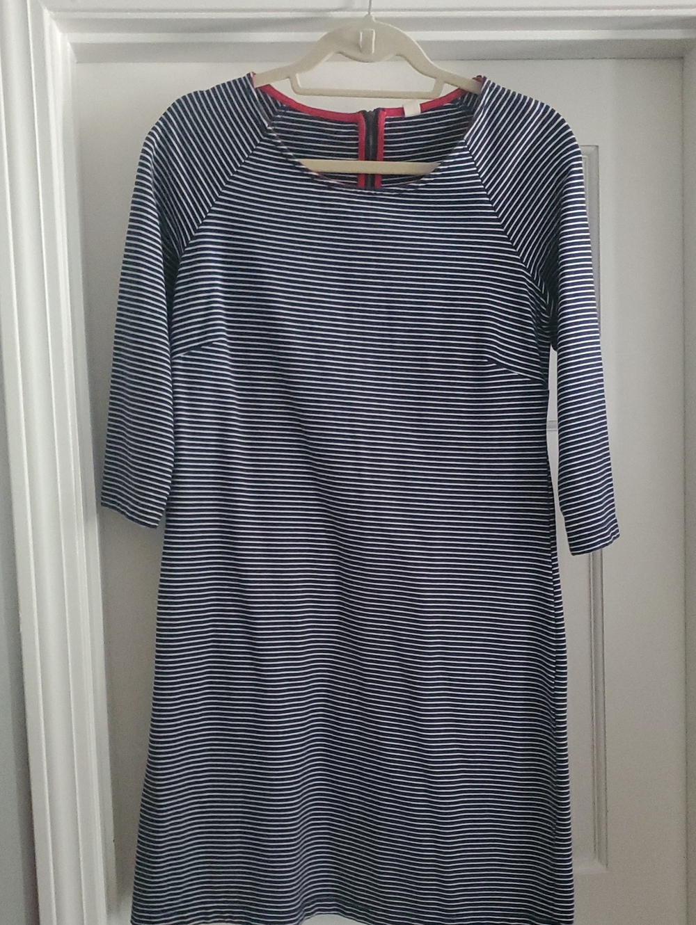 Hanna Andersson Navy and White Striped Dress with Red Trim
